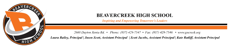 Logo for Beavercreek High School with an orange and black color scheme.
